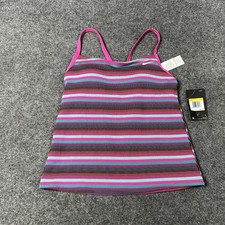 Nike Tankini Swimsuit Top Womens Small Pink Striped NESSA241-693 Athletic Swim