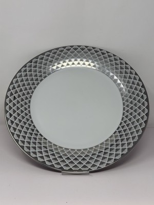 Ciroa Luxe 10.5  Porcelain Dinner Plate Silver Lattice Pattern Metallic Accents