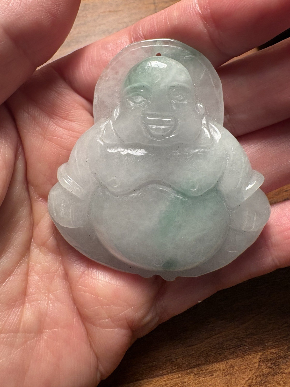 Chinese Jade Carved Buddha Pendant Light Green White Jade Necklace China