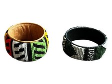 African 2 Bracelets Beaded Colorful Bangles Mali 3 and 3.25 Excel. Used Cond.