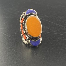 Noticeable Vintage Tibetan Beautifully Handmade Fine Art Multicolour Ring