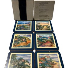 PIMPERNEL Coasters Set Of 6 Cork-Back &ldquo;Beachside&rdquo; MADE IN ENGLAND w/box