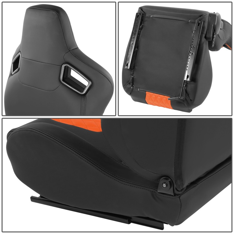 Orange Razor Seats Pair Universal Black&Orange Vinyl Adjustable Reclinable Racing Seats w ...