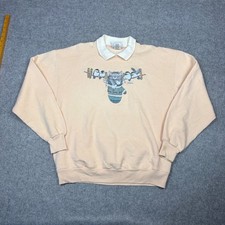 Vintage Morning Sun Peach Cat Bird Mitten Lace Collar Sweatshirt Large USA Made