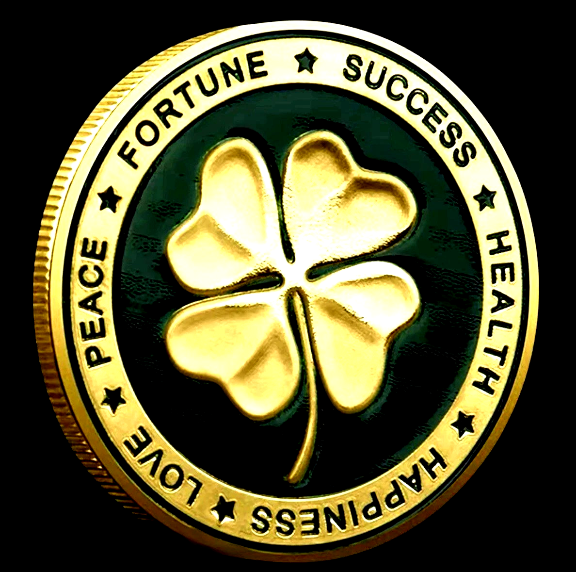 LUCKY FOUR LEAF CLOVER 24K GOLD LAYERED COLORIZED COIN IN CAPSULE