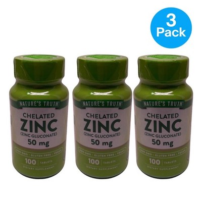 Nature s Truth Chelated Zinc 50 mg 100 Tablets 3 Pack New