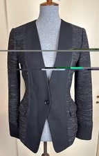 BCBG Maxazria Womens Small Blazer Black One Button Collarless Asymmetrical Tweed