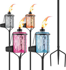 4 Pack Glass Citronella Torches, Modern Landscape Lanterns with 3-Prong Grounded