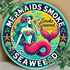 Vintage Mermaid Seaweed Smoke Tin Metal Signs Home Décor 8x8