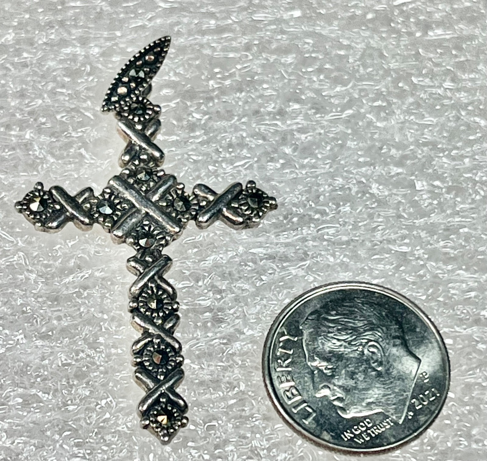 Sterling Silver Marcasite Cross Solid 925 Pendant… - image 6
