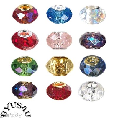 RONDELLE GLASS BEAD WITH METAL GROMMET LARGE HOLE 32 FACETS