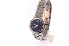Ladies Movado 0606491 SERIO Diamond Accented Stainless Steel Black Dial Watch