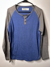 Alphabeta Men’s Large Long Sleeve T Shirt Quarter Button Down Blue/Grey