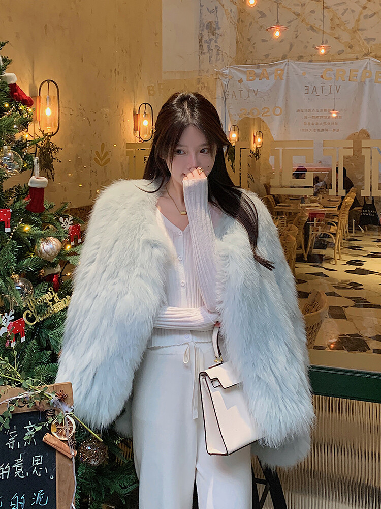 2024 Women's Winter Faux Fox Fur Jacket Faux Mink Coat