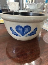 Vintage 1992 Salt Glazed Rowe Pottery 9 1/2" Decorative Mixing Bowl Handmade 