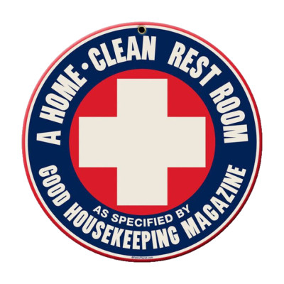 HOME CLEAN REST ROOM 6'' ROUND HEAVY DUTY USA MADE METAL GAS ADVERTISING SIGN