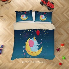 3D Elephant Moon Cartoon Kids Quilt Cover Set Duvet Cover Bedding Pillowcases