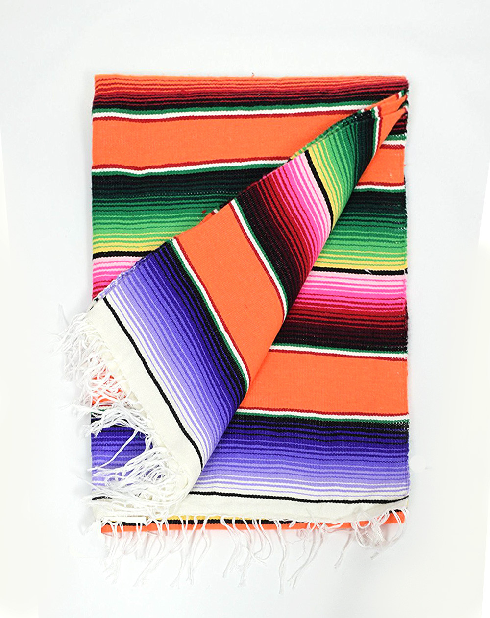 Traditional Mexican Blanket Striped Orange Multi color Serape Baja