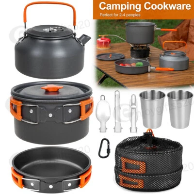 MARKENLOS 2-4 Person Camping Kochgeschirr Set Kochset Outdoor Töpfe Bratpfanne Kettle Kit