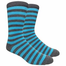 Novelty Fun Crew Print Socks for Dress or Casual Stripe Char/Blue SDB9