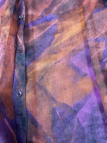 Maggie Barnes Catherines 3X Top Purple Orange Sheer Floral Button Tunic Cover - Picture 4 of 8