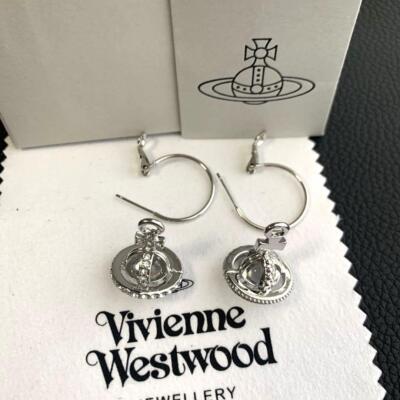 Vivienne Westwood Earrings Crystal Swing Orb Silver Clear w/Pouch