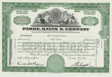 Older Parke Davis & Company Stock Certificate Now Pfizer Green