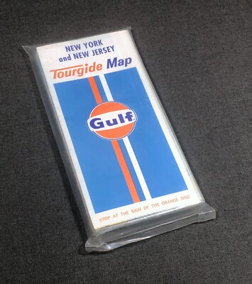 FIVE 1970s NOS New York and New Jersey Tourguide Map GULF Advertising Fold Open