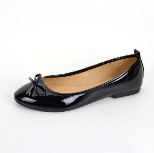 Womens Ballet Flats Patent Leather Round Toe Slip on Casual Loafers Shoes Size - Picture 4 of 17