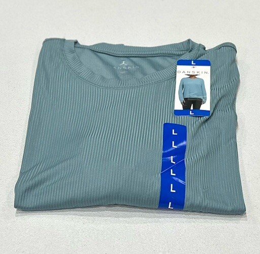 Danskin Women's Ultimate Rib Long Sleeve Tee T-Shirt, Smoke Blue, Size L