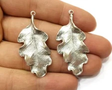 2 Pcs Leaf Tree Forest Dangle Charms Antique Silver Plated jewelry Accessories 