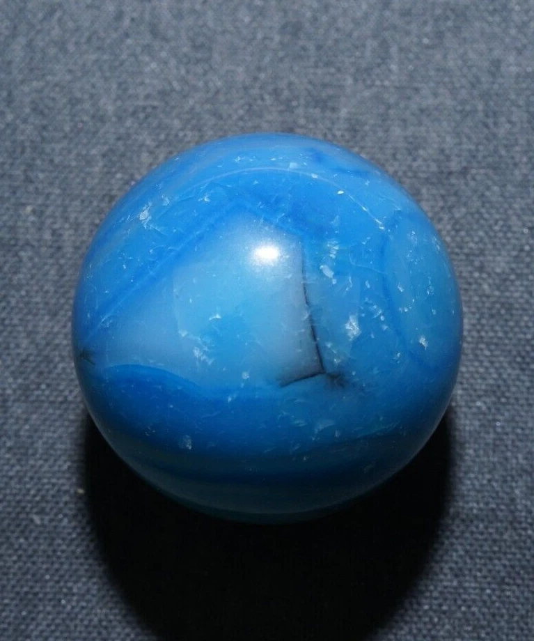 31/32" Marble Blue Banded Agate Vintage Hand Ground Bullseye Dyed Mint  Mar633 - Image 2 of 4