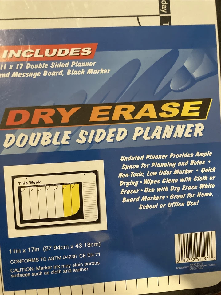 Dry Erase Double Sided Weekly Planner & Message Board 11x17 New - Image 2 of 3