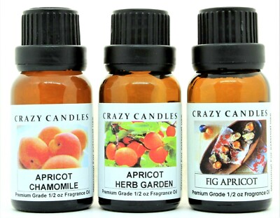 3 Bottle Apricot Herb Garden, Apricot Chamomile, Fig Apricot 1/2oz Crazy Candles