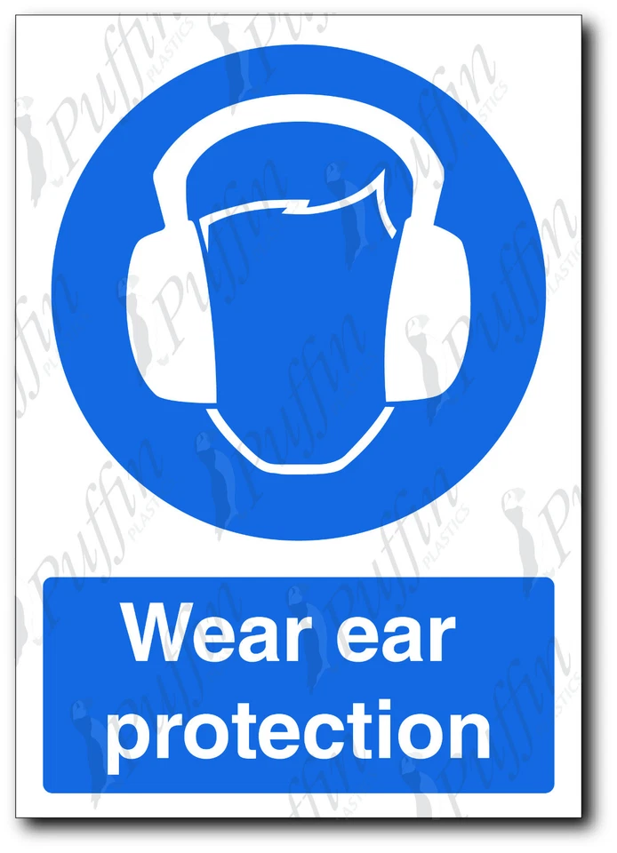 PUFFIN PLASTICS Wear Ear Protection Sign - rigid A4
