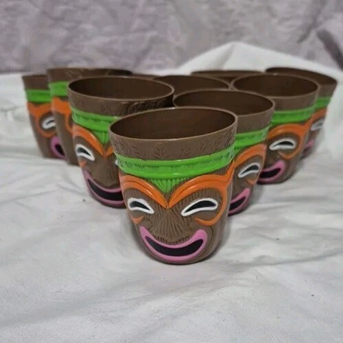 Set of 10 TIKI CUPS 6oz Hawaiian Luau Party Totem Shot Mixed Drinks Hard Plastic - Picture 1 of 6