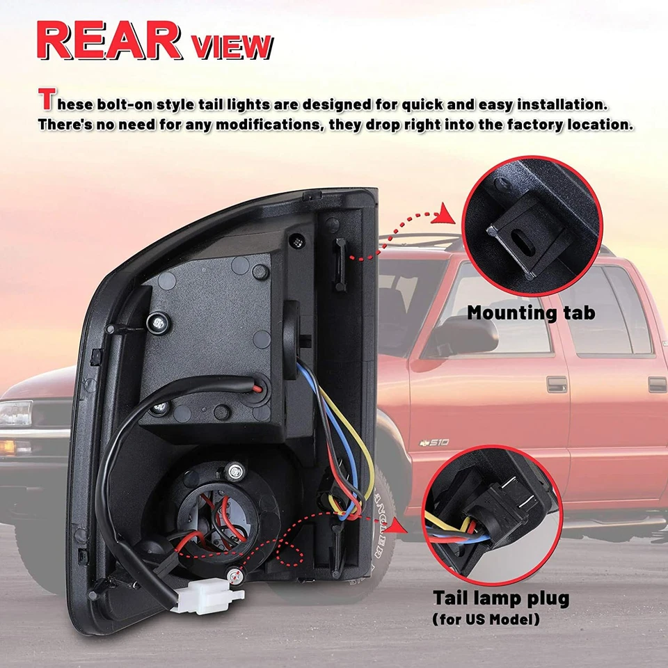 Luces traseras LED para GMC Sonoma 1994-2004 cromo lente humo freno lámpara trasera Foto 3 de 4