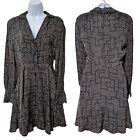Equipment Alexandria Geometric Mini Dress Size 2 Navy Retro Long Sleeve