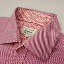 Ted Baker Dress Shirt 16 Fits Like MEDIUM Classic Fit Pink Houndstooth