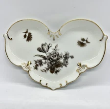 Vintage Porcelain Heart Shaped Bone Dish with Rose Design And Gold Gilt