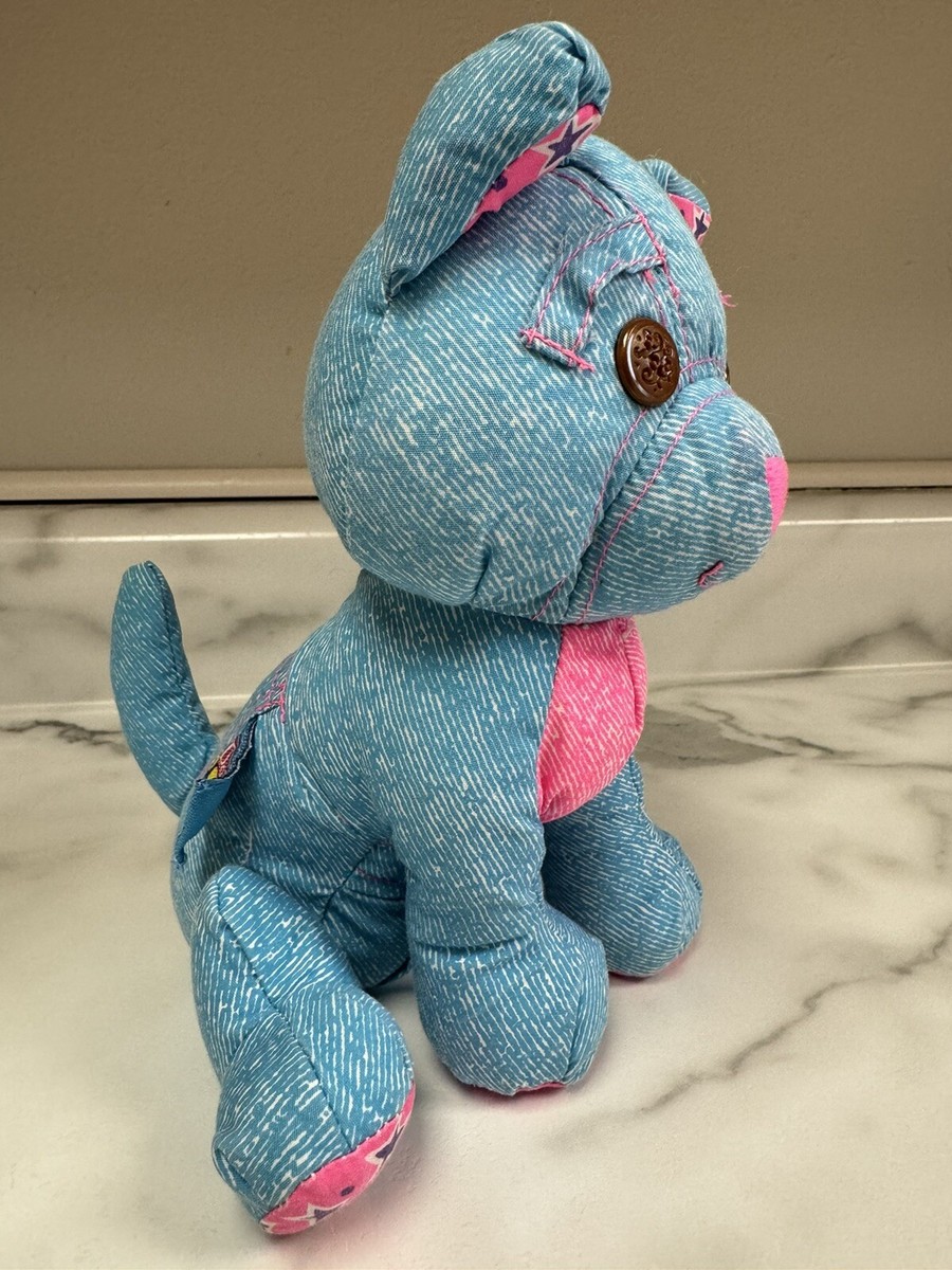 Vintage TYCO 1995 Doodle Pets 9” Plush Dog Pup Denim Wash Blue