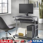 Space Saving Rolling Computer Desk W/ Slide-Out Keyboard Tray & Lower Shelf New