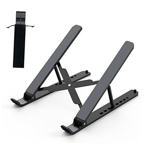 Laptop Stand for Desk, Adjustable Laptop Riser ABS+Silicone Foldable Black