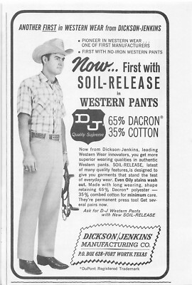 #ad Dickson Jenkins Manufacturing Co Soil Release Western Pants Vintage Print Ad $9.00