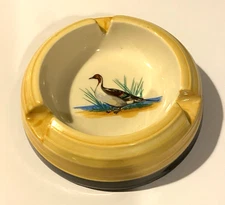 Vintage Mallard Duck Ceramic Ashtray Yellow Black Cream Retro 5" Round 1 3/4" Hi