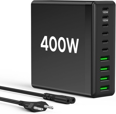 USB C Charger Multiple: 400 W 10-Port Fast Charger with USB-C and USB-A, USB C