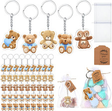 50Set Baby Shower Favors Party Favors Cute Bear Keychain with Organza Bags Thank