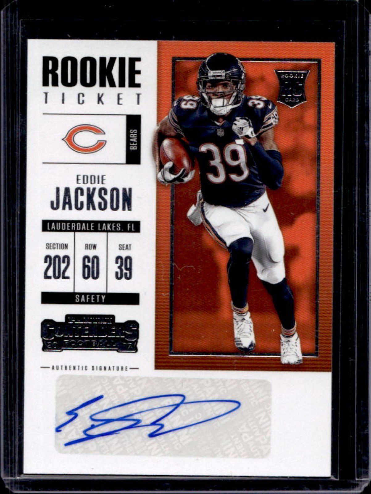 2017 Contenders Eddie Jackson Rookie RC Rookie Ticket Auto #195 Bears