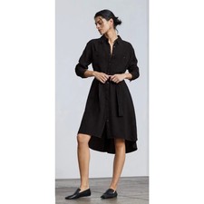 Everlane The City Stripe Draped Shirt Dress Black Size Medium