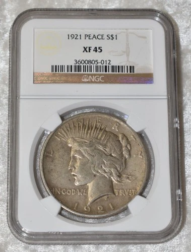 1921 P PEACE 90% SILVER ONE $1 DOLLAR NGC XF 45 XF45 PHILADELPHIA MINT USA COIN
